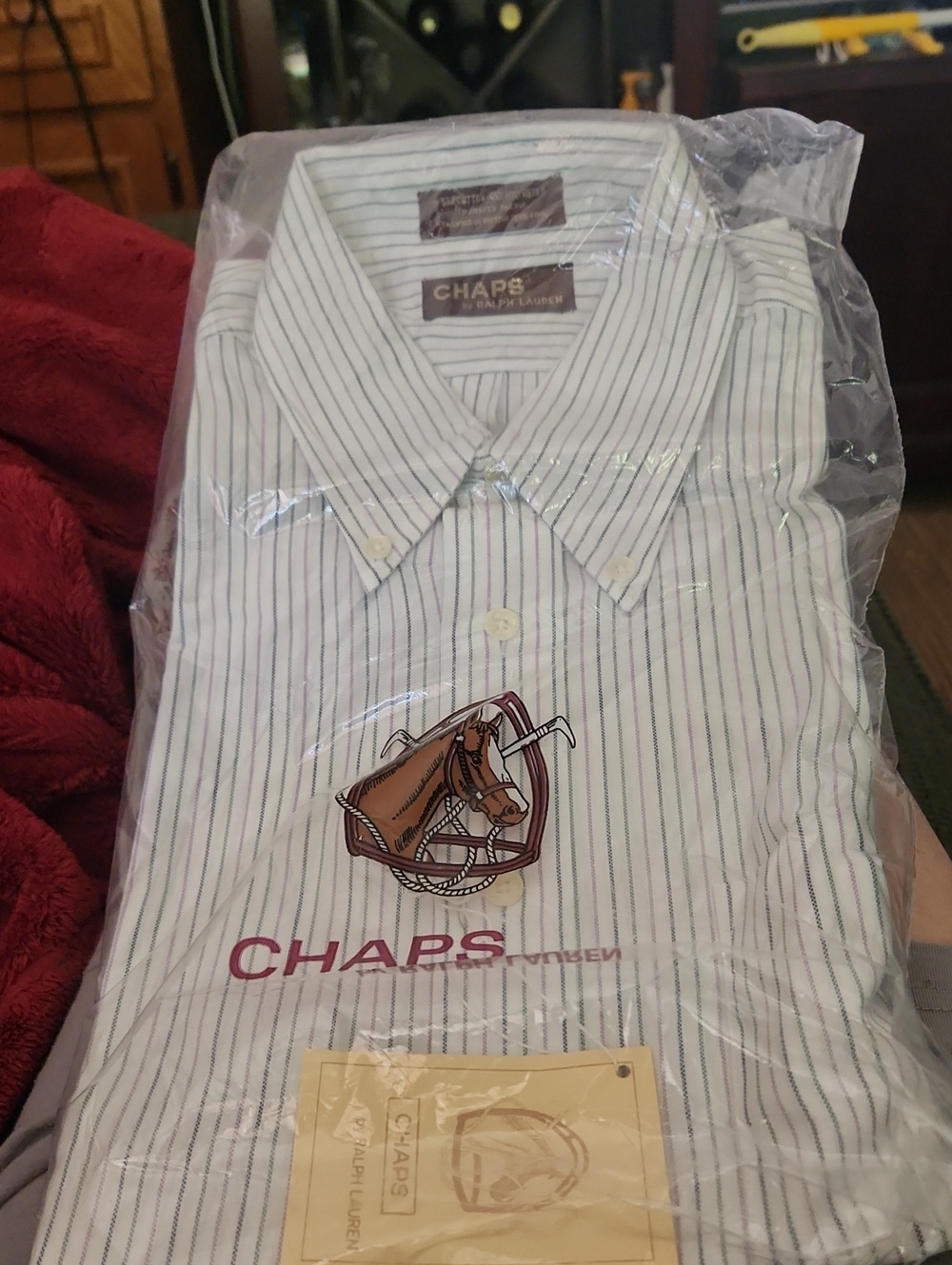 Chaps White Shirt with Navy/purple Pinstripes  15 1/2 32/33 NWT